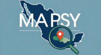 Logo de Mapsy con mapa de México, lupa y pin de ubicación resaltando el estado de Tabasco, enfocado en SEO local y Google Maps.